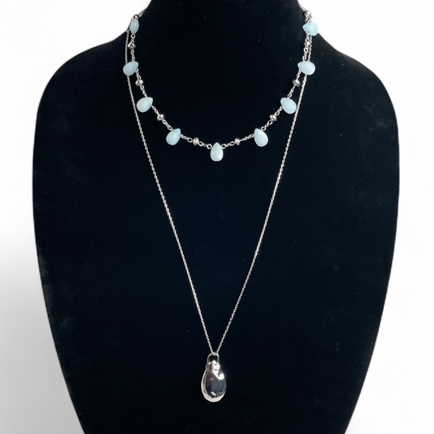 New Whbm Silver Light Blue Teardrop Escapist Necklace White House Black Market 18$
